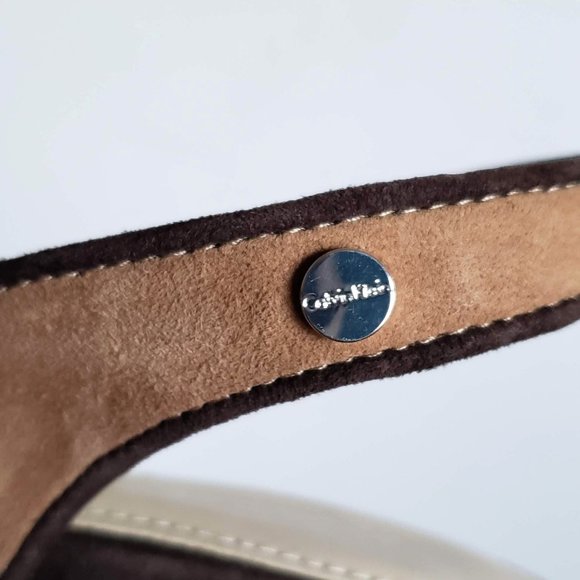 New CALVIN KLEIN Gracie Leather Striped Platform Peep Toe Heels Sandals - Picture 8 of 12